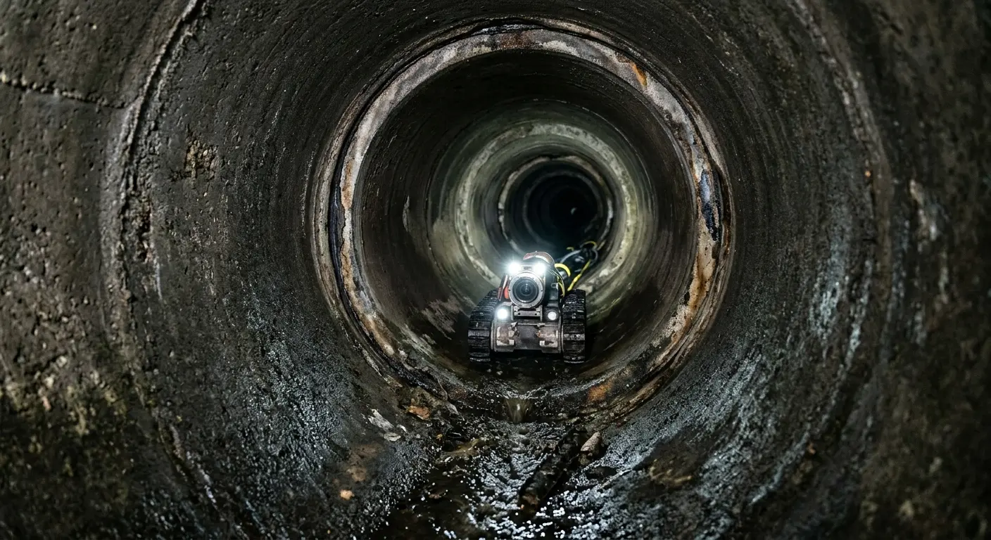 Robotic sewer camera inspecting pipe interior for Drain Snake Service in Flower Hill