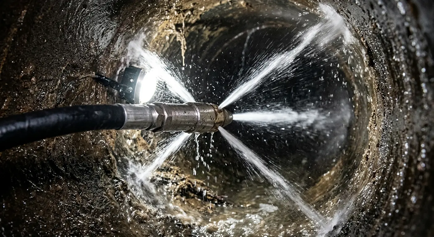 High-pressure hydro jetting nozzle cleaning sewer pipe for Storm Drain Cleaning in Flower Hill